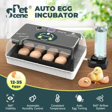 12-35 Eggs Incubator Automatic Egg Hatcher Breeder Hatching Machine for Chicken Duck Bird Pigeon Quail Poultry Auto Turner Water Bottle Refill Candler