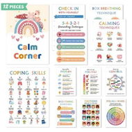 Detailed information about the product 12 Calming Corner Posters Classroom Feelings Chart Mental Health Posters, Classroom Educational Poster Emotions Chart Coping Skills, Preschool Classroom