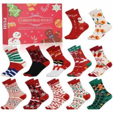 12 Days Socks Advent Calendar Filling for Christmas Calendar Advent Calendar Ideas Man Christmas Calendar Socks Gift Set(Red)
