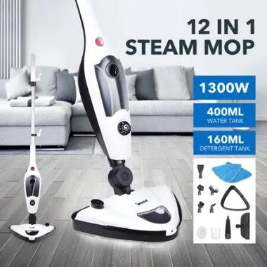 12 in 1 Steam Mop Cleaner 1300W Handheld Steamer Multiple Function Floor Carpet Window Swivel Home Cleaning Hard Wood Tile Grout Upholstery Furniture
