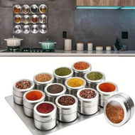 Detailed information about the product 12 Magnetic Stainless Steel Spice Tins With Wall-Mounted Organiser And Labelling Stickers