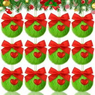 Detailed information about the product 12 Pcs Green Furry Christmas Ball Ornaments with Red Bow for Tree Green Christmas Hanging Decorations