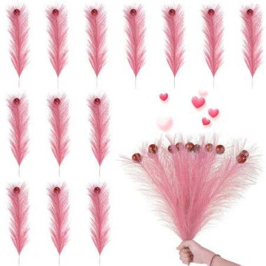 12 Piece Pack of Pink Pampas Grass Curly Christmas Trees Branch Decoration Ideal For Valentine's Day Weddings And Christmas Decorations