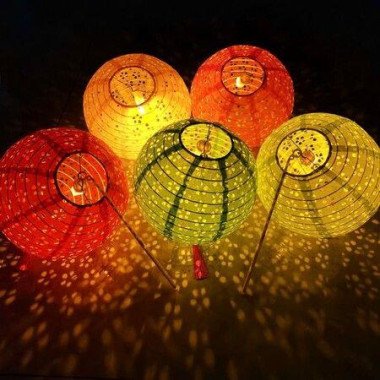 12 Pieces 8-Inch Paper Lanterns Multicolor Hanging Hollow Lanterns 8 Inch Asian Lantern Lamps For Home Outdoor Decorations (Round With LED - Colorful)