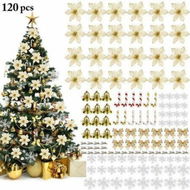 Detailed information about the product 120 pcs Christmas Tree Decoration Pendants, Christmas Decoration, Christmas Flowers Artificial for Christmas Tree, Wedding Ornaments,(Gold)