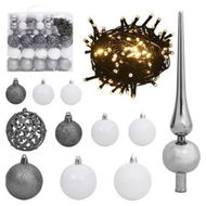 Detailed information about the product 120 Piece Christmas Ball Set with Peak and 300 LEDs White&Gey