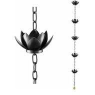 Detailed information about the product 120CM Lotus Rain Chain, 5 Cups Black Rain Chains for Gutters, Rain Catcher for Outside, Divert Water and Home Decor, Adjustable Easy Install