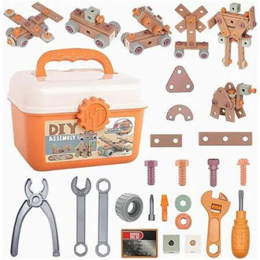 120Pcs Kids Tool Kit Construction Toy with Storage Box, Creative Engineering Building Kit Pretend Play Toy Gift for Boy Girl