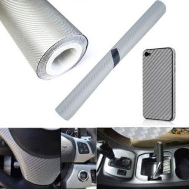 127X50cm 3D DIY Car Self Adhesive Carbon Fiber Vinyl Sticker Silver