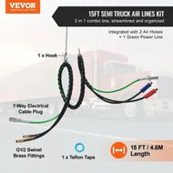 Detailed information about the product 12FT Semi Truck Air Lines Kit, 3-in-1 Air Hoses & ABS Power Line for Semi Truck Trailer Tractor, 7-Way Plug Electrical Cord Cable and Rubber Air Lines Hose Assembly Kit with Hook & Teflon Tape