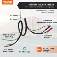 Detailed information about the product 12FT Semi Truck Air Lines Kit with 2PCS Glad Hands, 3-in-1 Air Hoses & 7 Way ABS Electric Power Line, with 2PCS Gladhand Handles, 4PCS Seals and Tender Spring Kit for Semi Truck Trailer Tractor