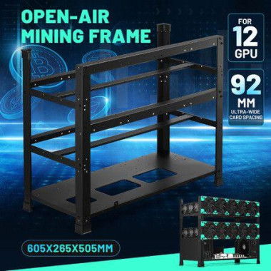 12GPU Mining RIG Case Rack Open Air Frame Graphics Card Holder Motherboard Bracket 3 Tiers