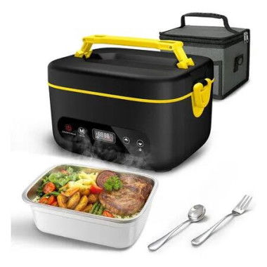1.2L Cordless Electric Lunch Box, 12000mAh Rechargeable Portable Food Warmer with 5 Sided Heating, Perfect for Office, Outdoor Use (Black Yellow)
