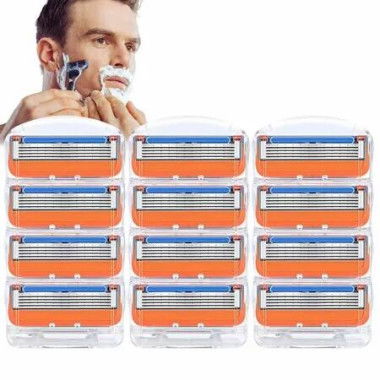 12pcs Razor Blade Shaving Razor Blade Refills for Gillette Fusion 5,Orange New Version