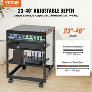 Detailed information about the product 12U Open Frame Server Rack 15''-40'' Adjustable Depth Free Standing or Wall Mount Network Server Rack 4 Post AV Rack with Casters Holds All Your Networking