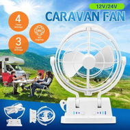 Detailed information about the product 12V 24V Caravan Fan Camping Trailer RV Camper Boat Gimbal Design 360 Degree Campervan Motorhome With Remote Control White