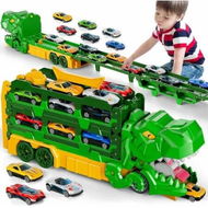 Detailed information about the product 13 in 1 Dinos Race Track Toys Foldable Track Transport Dino Truck with 12 Diecast Cars, Carrier Truck Toy Birthday Gifts Toys for Boys 3-4 Years,Green