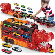 Detailed information about the product 13 in 1 Dinos Race Track Toys Foldable Track Transport Dino Truck with 12 Diecast Cars, Carrier Truck Toy Birthday Gifts Toys for Boys 3-4 Years,Red