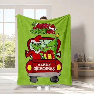 130*150CM Grinch Blanket for Christmas Cartoon Throw Blanket for Couch Soft and Warm,Blankets for Bedroom Living Room Travel Decorations