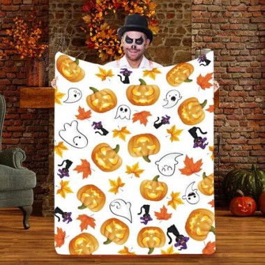 130*150Cm Halloween Blanket Halloween Throw Blanket Flannel Lightweight Soft Plush Fuzzy Blankets For Bed Sofa Couch Car Travel Pet