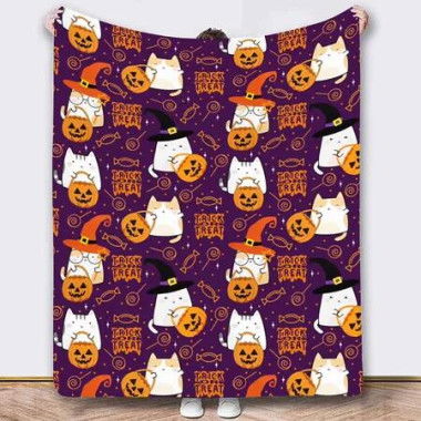 130*150Cm Halloween Blanket Halloween Throw Blanket Flannel Lightweight Soft Plush Fuzzy Blankets For Bed Sofa Couch Car Travel Pet