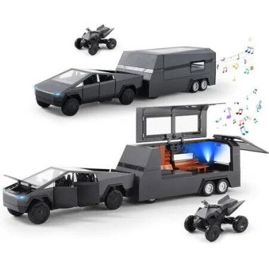1/32 Toy Car Metal Model for Kid Age 3 Up, Alloy Diecast Pickup Trailer RV Model Kit for Boy Girl Toddler Birthday, Black