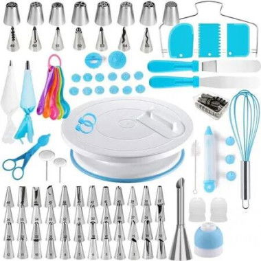 137pcs Cake Decorating Kit with Cake Turntable for Decorating,Pastry Piping Bag,Russian Piping Tips Baking Tools,Cake Baking Supplies for Beginners