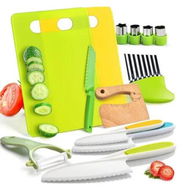 Detailed information about the product 13Pcs Toddler Knife Set Montessori Real Cooking Kitchen Tools Toys for Kids Age 3+ Real Plastic Safe Knives Crinkle Cutter Cutting Board