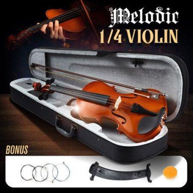1/4 Acoustic Violin Kit 4 Strings Natural Varnish Finish With Case Bow Melodic.