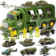 Detailed information about the product 14 in 1 Green Truck Toys, Army Tanks Set with Soldier Men, Army Men Toys, Inertance Truck Toy with Lights and Sounds, Gifts for Kids Boys Ages 3+