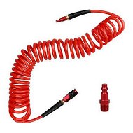 Detailed information about the product 1/4 in x 25 ft Polyurethane Recoil Air Hose with Bend Restrictors Compressor Hose with 1/4 inch Industrial Universal Quick Coupler and I/M Plug Kit, Red