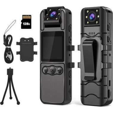 1.4 Inch Screen Body Camera Pro with Audio and Auto Video Night Vision 1080P FHD Mini Police Wearable Body Worn Cam Portable Small Personal Camcorder Sport Action Outdoor Video Recorder (128GB)