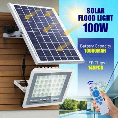 140 LED Solar Flood Light Sensor Street Outdoor Garden Remote Security Wall Lamp Floodlight Outside Waterproof Yard Driveway Patio Parking Lot 100W