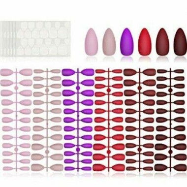 144 Pieces Matte Press On Nail Full Cover Fake Nails 6 Solid Colors Stiletto Fake Nails Almond False Nails