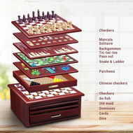 Detailed information about the product 15 Games In 1 Wooden Box Include Chess Checkers Solitaire Backgammon Tic-Tac-Toe Parcheesi Etc.