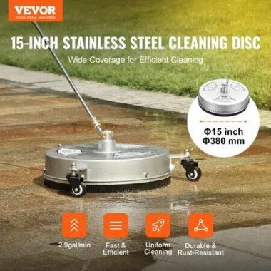 15' Pressure Washer Surface Cleaner w/ Wheels, Stainless Steel Concrete Cleaner 4000 Max PSI , 1/4' Quick-Connect Connector w/ 2 Extension Wand, Heavy Duty Power Washer For Floor Driveway, Patio