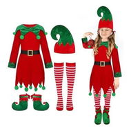 Detailed information about the product 150CM Christmas Elf Costume for Girls Boys Costume with Elf Hat Xmas Holiday Stockings for Christmas Cosplay Party