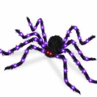 Detailed information about the product 150cm Giant Halloween Spider Decoration 38LED Light Up Black Hairy Spider with Red Lighted Eyes Battery Operated Realistic Scary Fake Spider