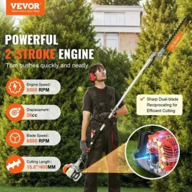 15.7-inch 26CC 2 Cycle Gas Hedge Trimmer, Gas Powered Pole Hedge Trimmer with Dual Sided Dual Action Blade, 270Â° Adjustable Trimmer Head, Suitable for Trimming Shrubs, Bushes