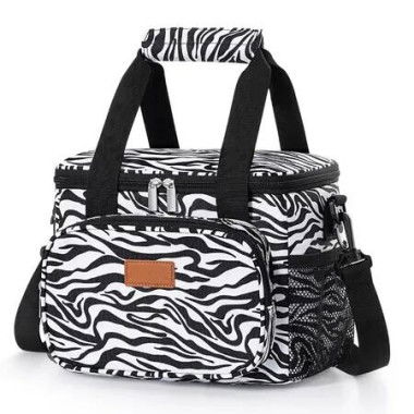 15L Large Crossbody Lunch Bag Insulated Lunch Box Cooler Cooling Tote With Insulated Layer for Picnic,Work,School,Travel Color Black White Stripes