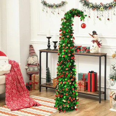 1.5M Christmas Decorations Pop Up Tilted Neck Tree Tabletop Ornament Set Xmas Holiday Party Scene Props Christmas Birthday Gift include 8cm BALLS