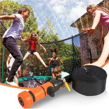 15M Trampoline Sprinkler, Summer Fun Outdoor Backyard Water Play Cool Down Water Sprinkler for Kids Games, Fmaily Party, Sprinklers for Yard Orange
