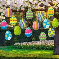 Detailed information about the product 16 Pieces Easter Egg Outdoor Hanging Ornaments Decorations Happy Easter Hanging Porch & Tree Yard Lawn Decor - Double-Side Printed