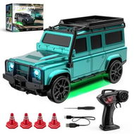 Detailed information about the product 1:64 Scale Off-Road RC Drift Muscle Truck, 4WD Rig 2.4GHz Remote Control Car, Type-C Fast Charge SUV, Multi-Terrain Drift Tires (Cyan)