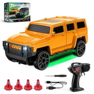 Detailed information about the product 1:64 Scale Off-Road RC Drift Muscle Truck, 4WD Rig 2.4GHz Remote Control Car, Type-C Fast Charge SUV, Multi-Terrain Drift Tires (Orange)