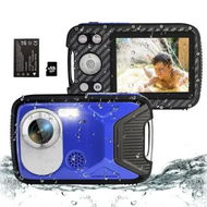 Detailed information about the product 16FT Waterproof 30MP Digital Camera with 32G Card,Rechargeable Battery,18X Point and Shoot for kids Snorkeling Swimming Vacation (Blue)