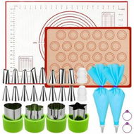 Detailed information about the product 16x24 Inch Silicone Baking Mat Pastry Mat with 16PCS Decorating Tips 4PCS Large Cookie Cutters Pastry Bags Non-Slip Measurements Fondant Rolling Out
