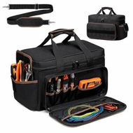 Detailed information about the product 17 Inch Multi-Pocket Technician Tool Bag: Wide-Mouth Utility Organizer with Adjustable Shoulder Strap for Electrical HVAC Carpentry Professionals