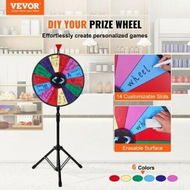 Detailed information about the product 18 Inch Tabletop Color Prize Wheel with Folding Tripod Floor Stand 14 Slots Dry Erase