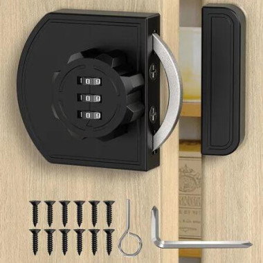 180 Degree Combination Cabinet Lock, Keyless 3 Digit Password Lock, Anti Pry Zinc Alloy Mechanical Sliding Door Lock for Cupboard Closet Drawer (Black)